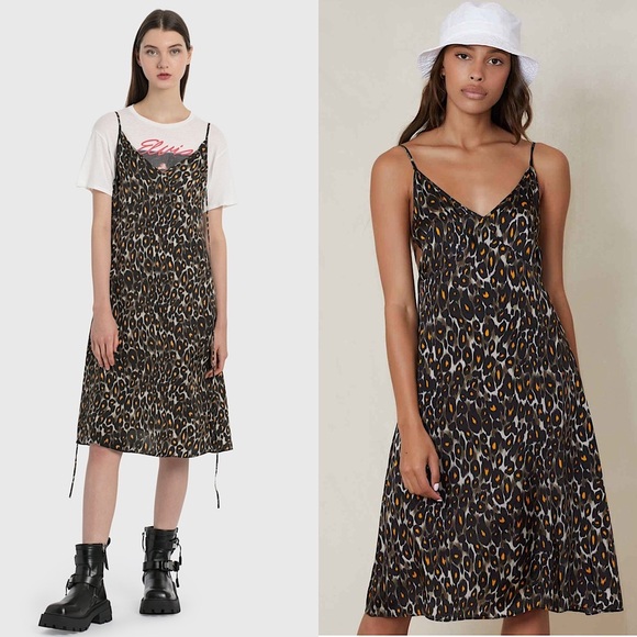 R13 90s Leopard Print Italian Fabric Sleeveless V-Neck Back Tie Slip Dress M - Picture 1 of 10